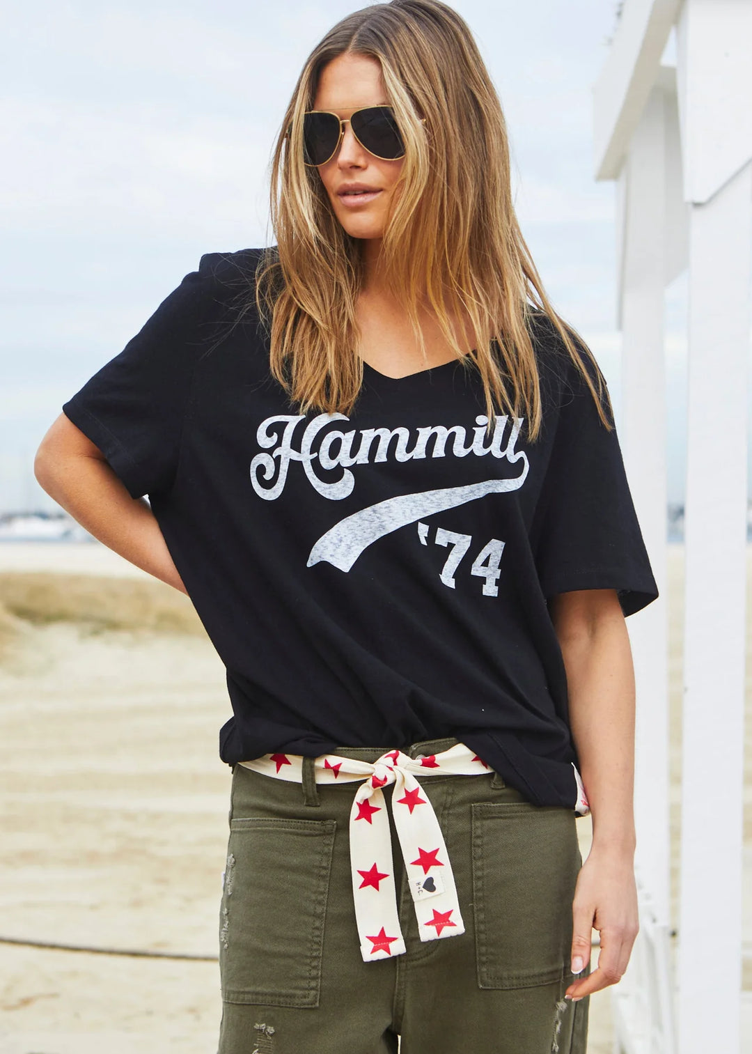 HAMMILL & Co Womens '74 Hammill Logo V Neck Tee in Black