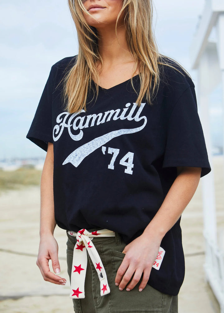 HAMMILL & Co Womens '74 Hammill Logo V Neck Tee in Black