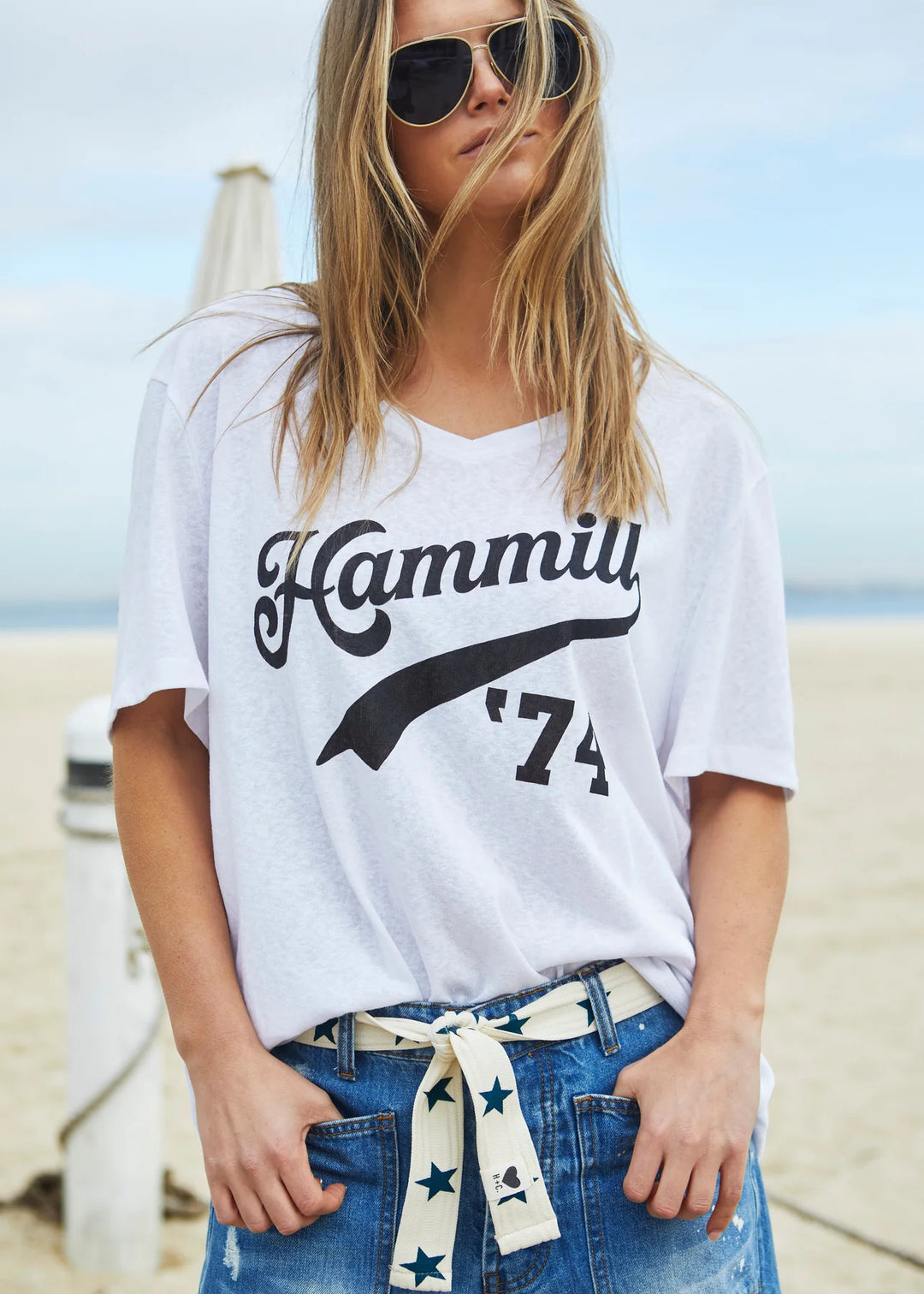 HAMMILL & Co Womens '74 Hammill Logo V Neck Tee in White