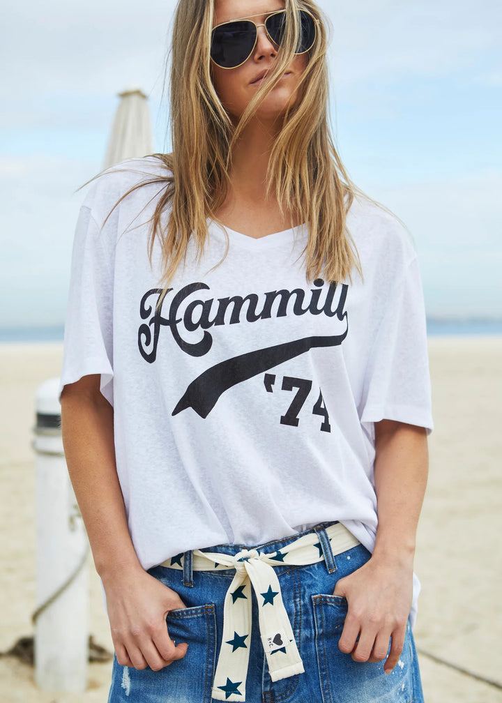 HAMMILL & Co Womens '74 Hammill Logo V Neck Tee in White