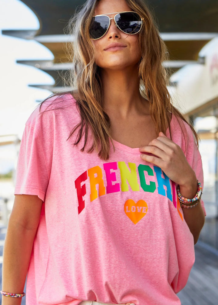 HAMMILL & CO Womens Frenchie V- Neck Tee - Pink Marle, WOMENS TEES & TANKS, CAT HAMMILL, Elwood 101