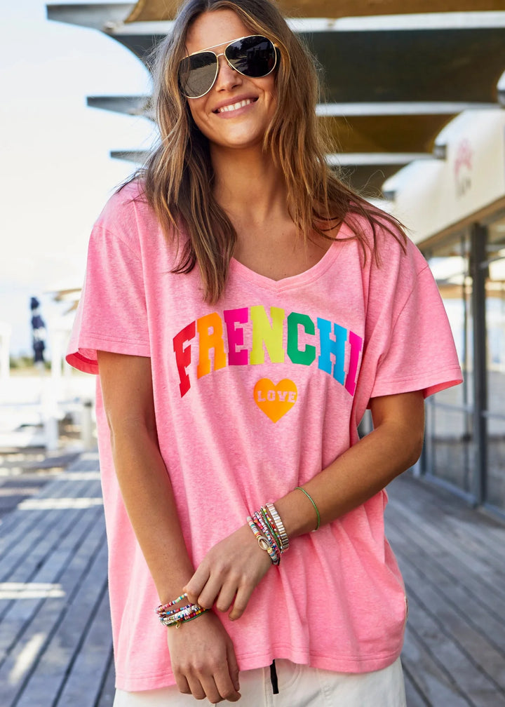 HAMMILL & CO Womens Frenchie V- Neck Tee - Pink Marle, WOMENS TEES & TANKS, CAT HAMMILL, Elwood 101