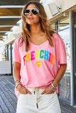 HAMMILL & CO Womens Frenchie V- Neck Tee - Pink Marle, WOMENS TEES & TANKS, CAT HAMMILL, Elwood 101