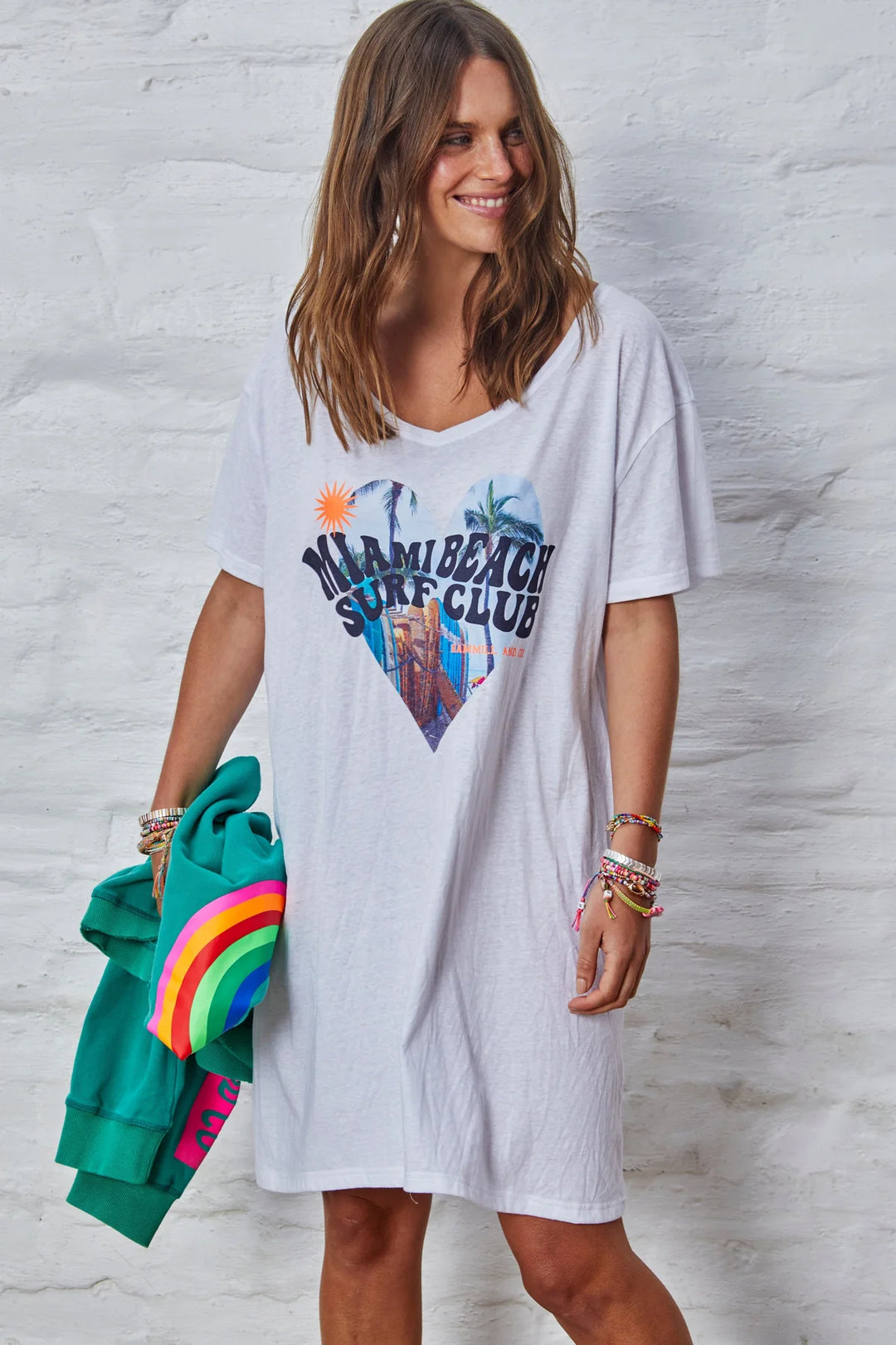 HAMMILL & Co Womens Miami Jersey Tee Dress - White Marle, WOMENS DRESSES, CAT HAMMILL, Elwood 101