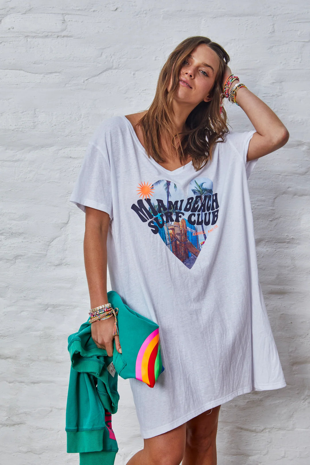 HAMMILL & Co Womens Miami Jersey Tee Dress - White Marle, WOMENS DRESSES, CAT HAMMILL, Elwood 101