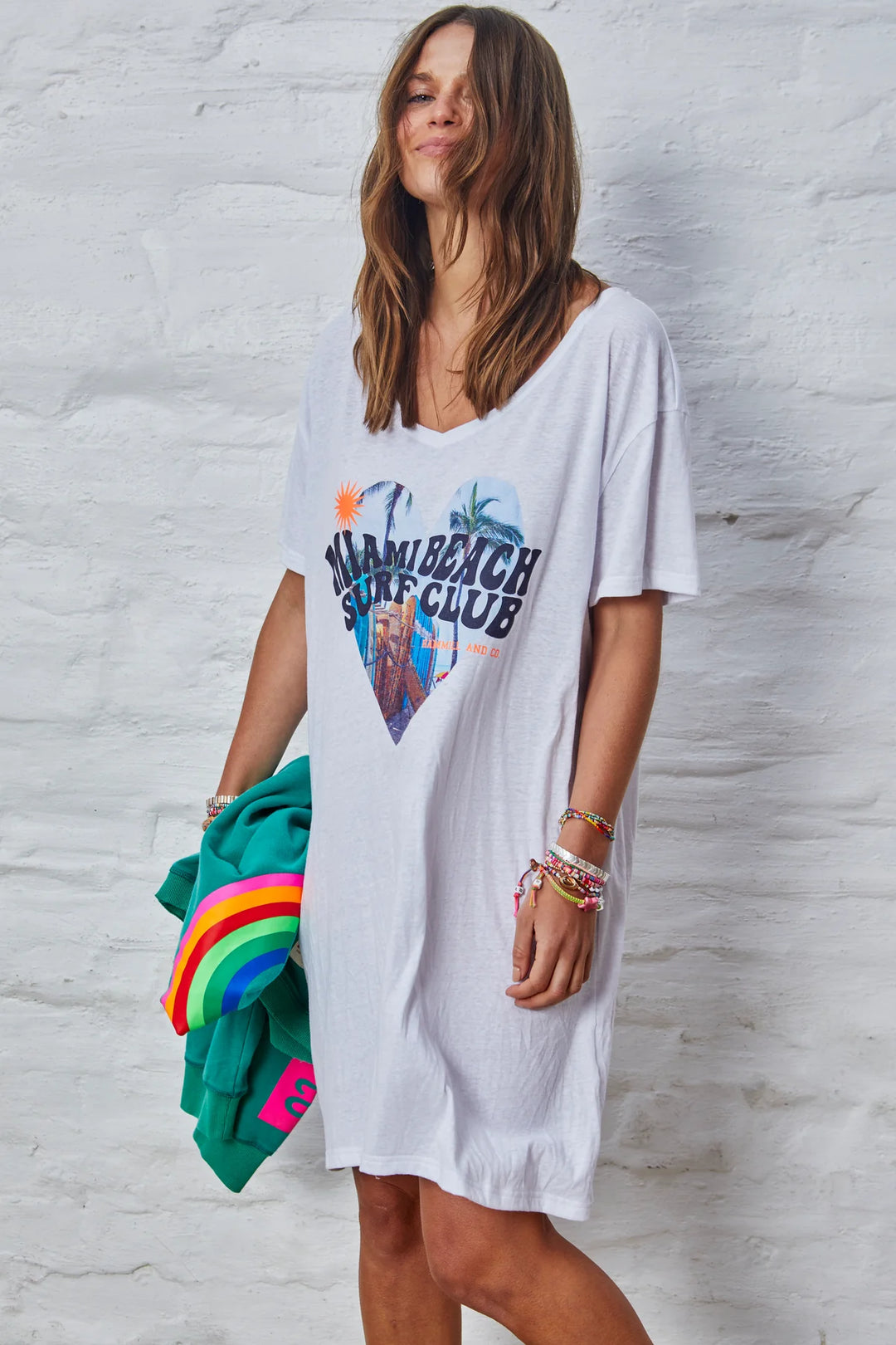 HAMMILL & Co Womens Miami Jersey Tee Dress - White Marle, WOMENS DRESSES, CAT HAMMILL, Elwood 101