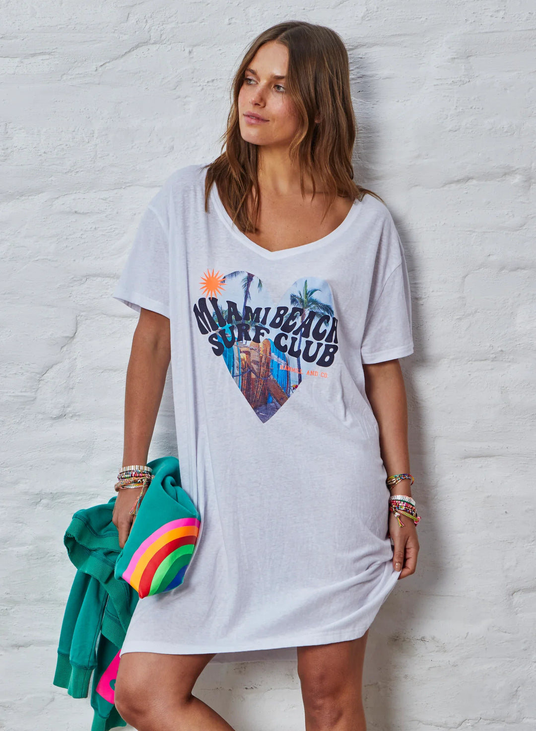 HAMMILL & Co Womens Miami Jersey Tee Dress - White Marle, WOMENS DRESSES, CAT HAMMILL, Elwood 101