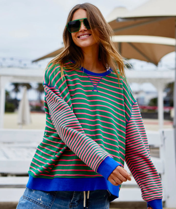 HAMMILL & Co Womens Retro Stripe Sweat - Green & Pink, WOMENS KNITS & SWEATERS, CAT HAMMILL, Elwood 101
