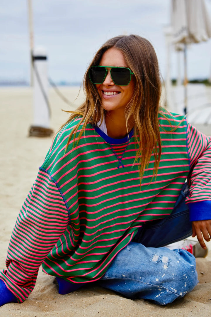 HAMMILL & Co Womens Retro Stripe Sweat - Green & Pink, WOMENS KNITS & SWEATERS, CAT HAMMILL, Elwood 101