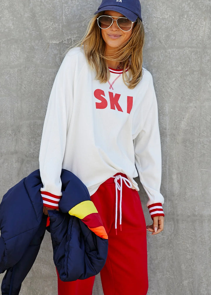 HAMMILL & Co Womens Ski Long Sleeve Tee in Natural/Red, WOMENS TEES & TANKS, CAT HAMMILL, Elwood 101