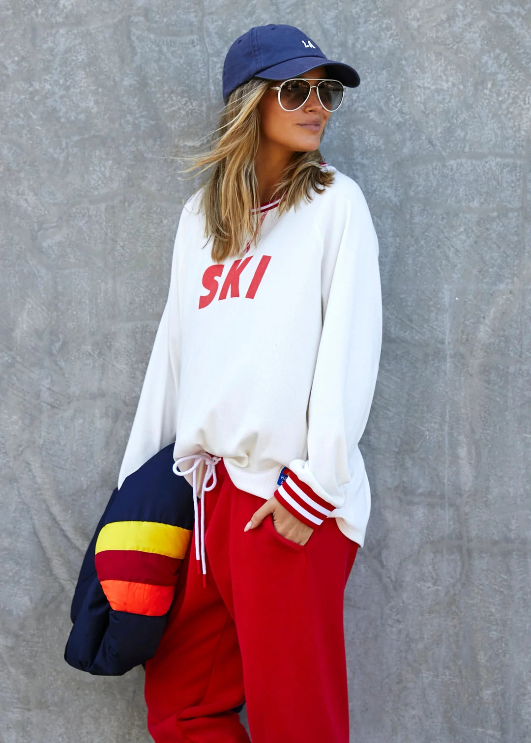 HAMMILL & Co Womens Ski Long Sleeve Tee in Natural/Red, WOMENS TEES & TANKS, CAT HAMMILL, Elwood 101