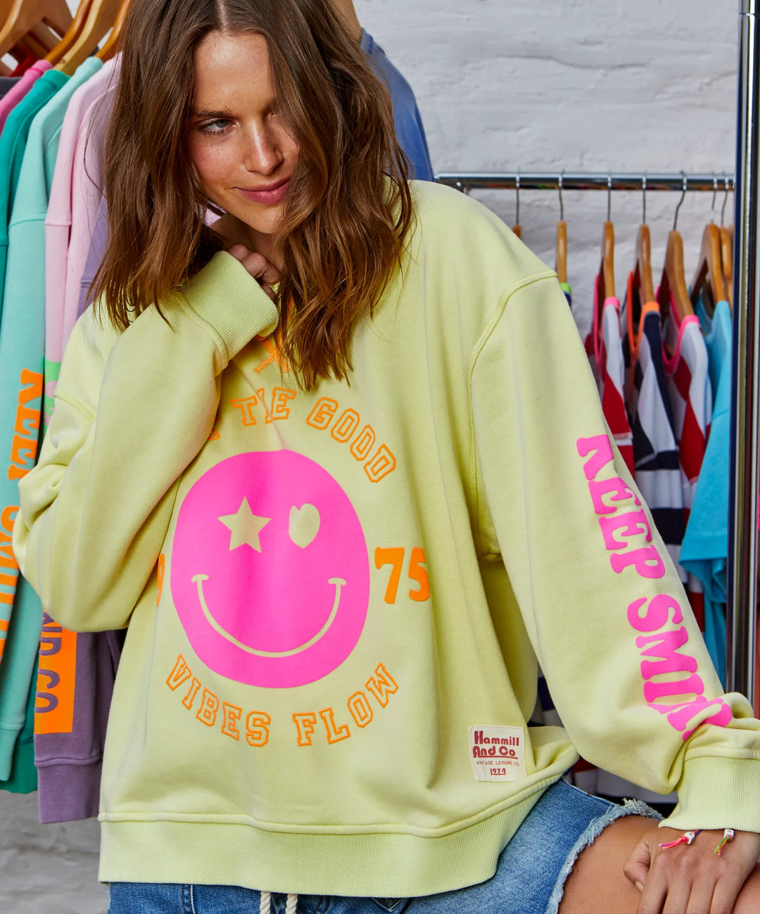 HAMMILL & Co Womens Smily Washed Sweat - Lemon, WOMENS KNITS & SWEATERS, CAT HAMMILL, Elwood 101