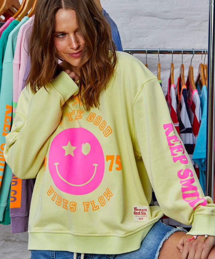HAMMILL & Co Womens Smily Washed Sweat - Lemon, WOMENS KNITS & SWEATERS, CAT HAMMILL, Elwood 101