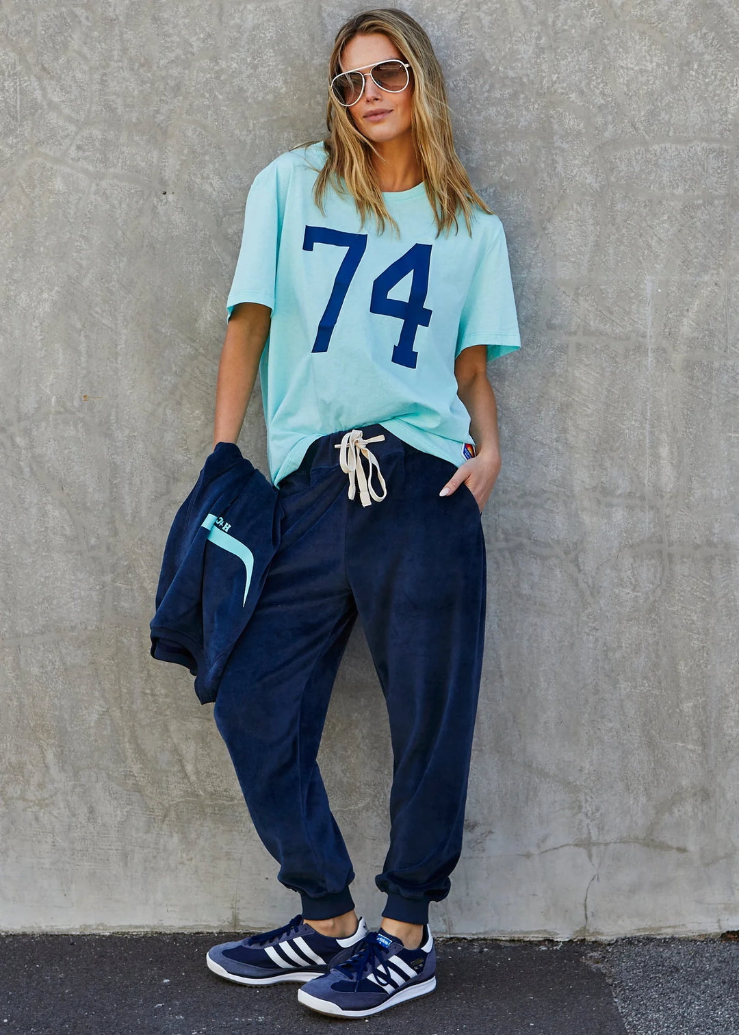 Pre Order HAMMILL & CO Womens Velour Track Pants in Navy