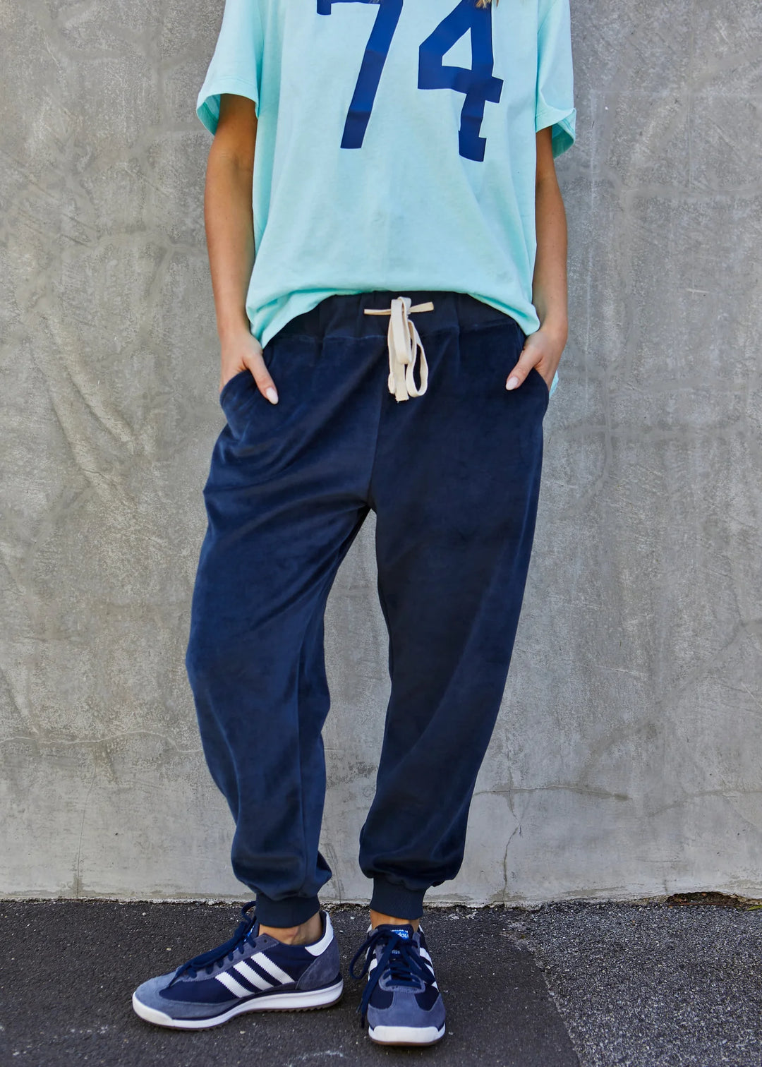 Pre Order HAMMILL & CO Womens Velour Track Pants in Navy