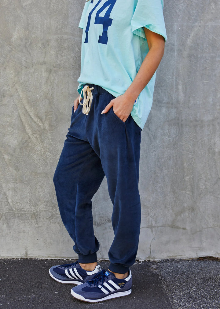 Pre Order HAMMILL & CO Womens Velour Track Pants in Navy