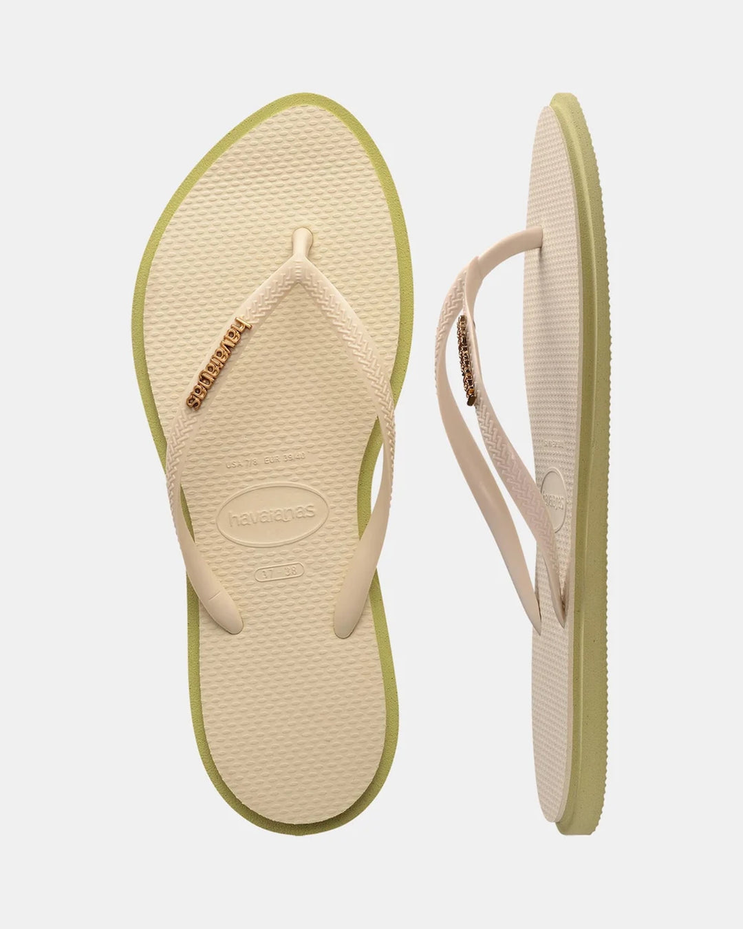 HAVAIANAS Womens Slim Point Thongs in Mandacaru Green/Beige