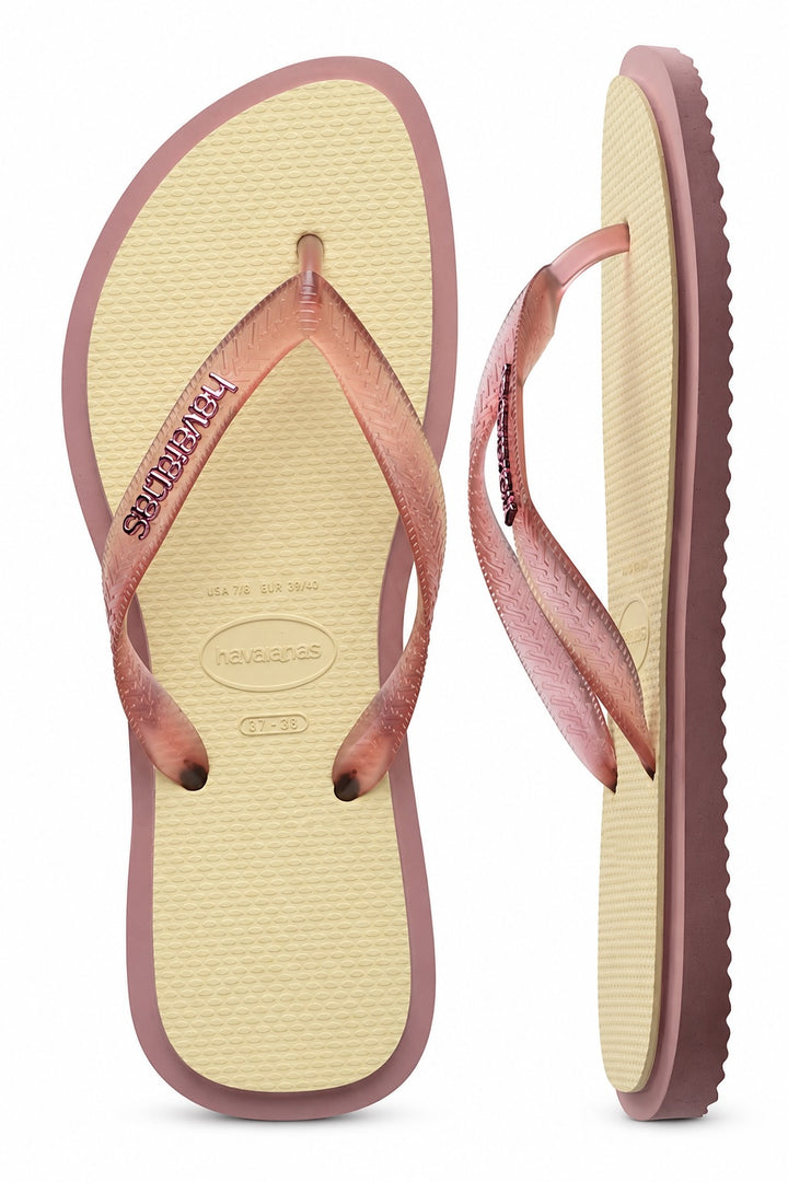 HAVAIANAS Womens Top Square Fusion Thongs in Purple Clay/ Buttercream