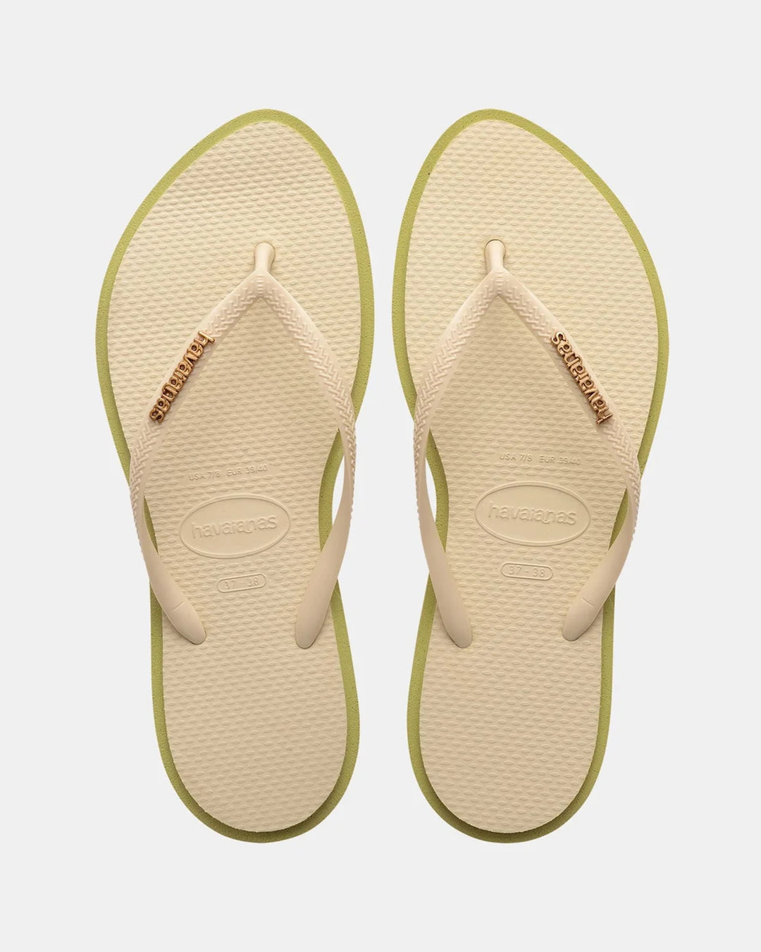 HAVAIANAS Womens Slim Point Thongs in Mandacaru Green/Beige