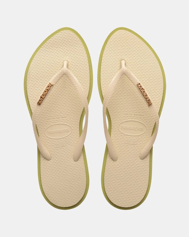 HAVAIANAS Womens Slim Point Thongs in Mandacaru Green/Beige