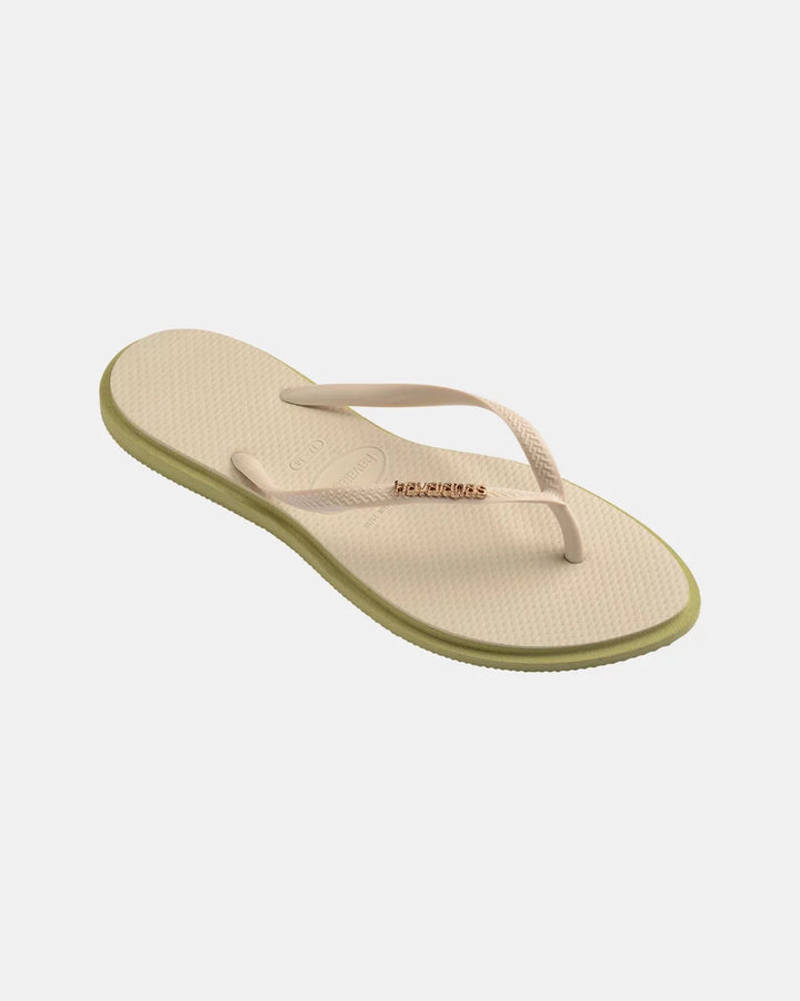 HAVAIANAS Womens Slim Point Thongs in Mandacaru Green/Beige