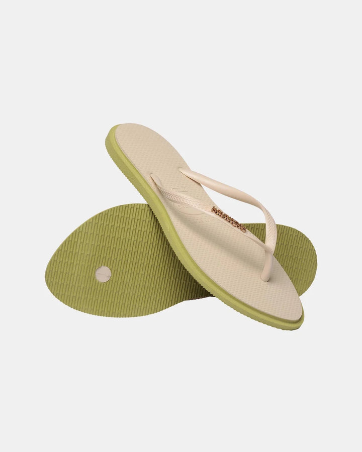 HAVAIANAS Womens Slim Point Thongs in Mandacaru Green/Beige