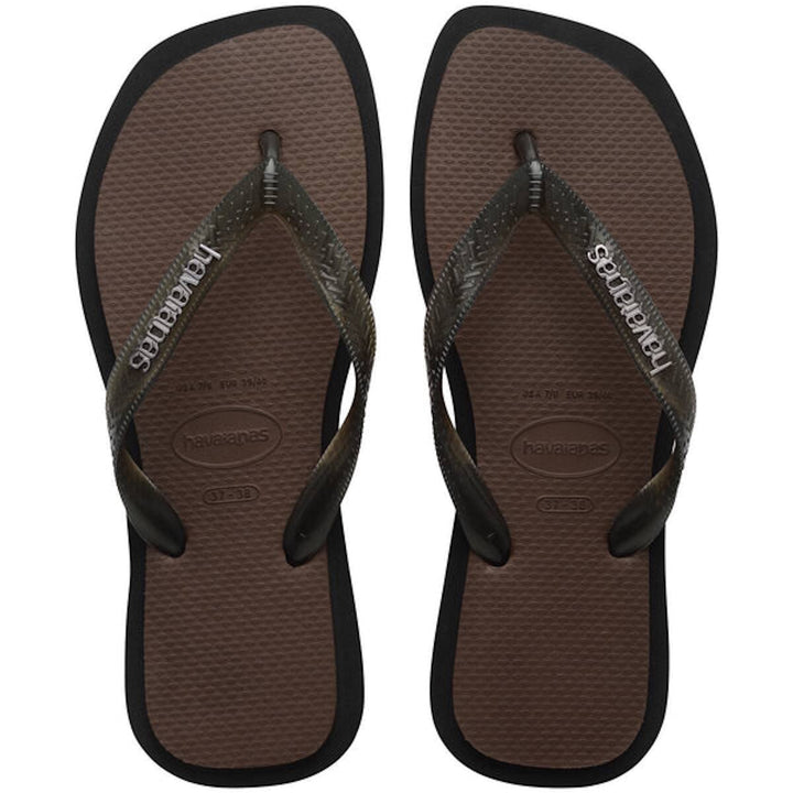 HAVAIANAS Womens Top Square Fusion Thongs in Black/Coffee