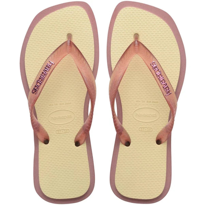 HAVAIANAS Womens Top Square Fusion Thongs in Purple Clay/ Buttercream