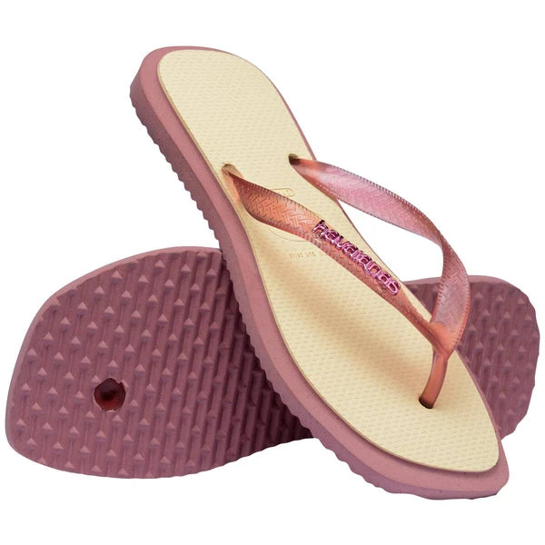 HAVAIANAS Womens Top Square Fusion Thongs in Purple Clay/ Buttercream
