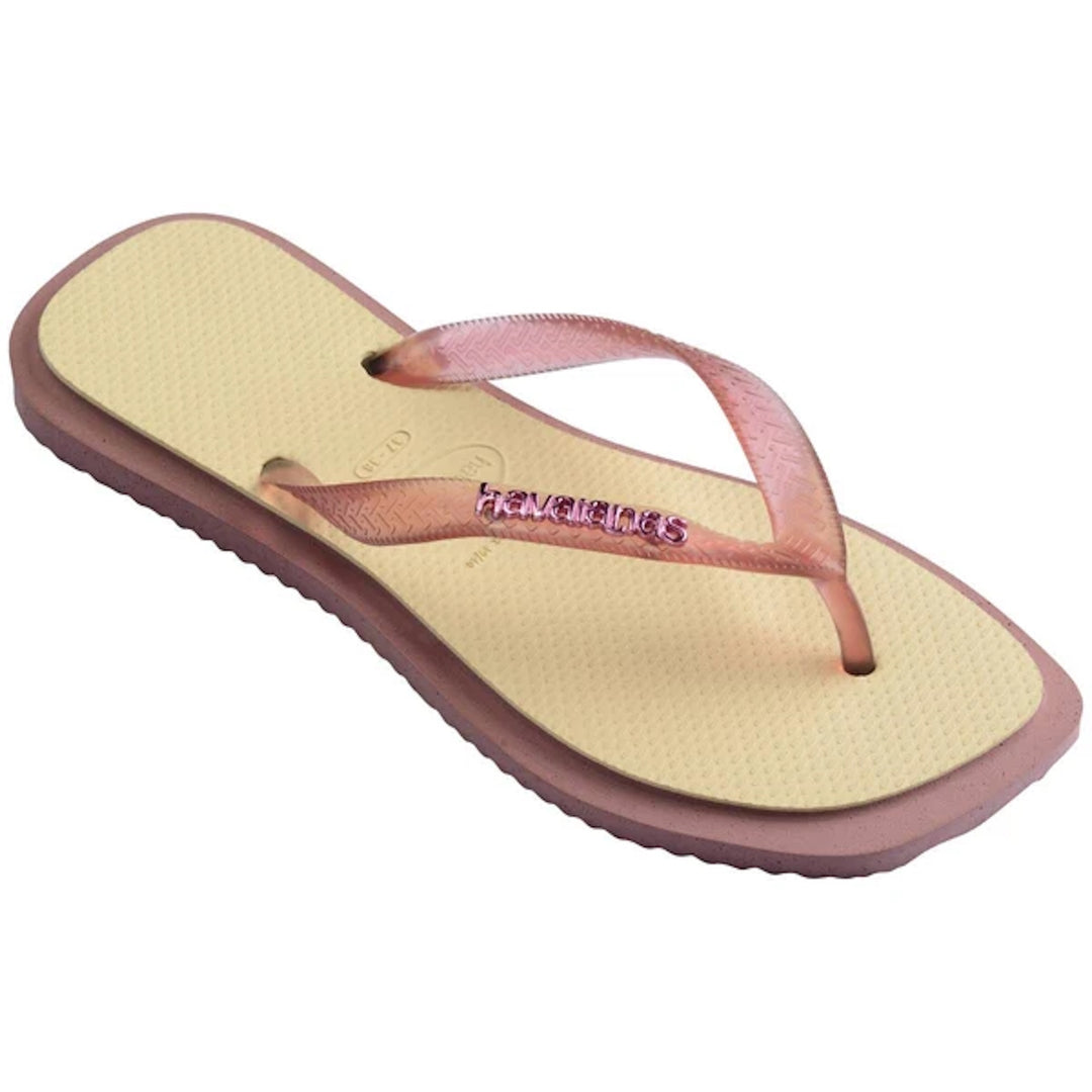 HAVAIANAS Womens Top Square Fusion Thongs in Purple Clay/ Buttercream