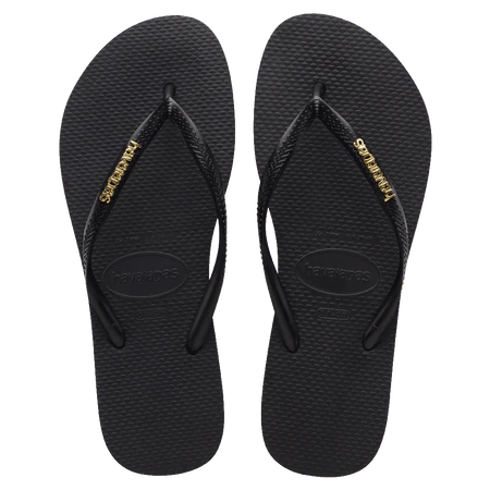 HAVAIANAS  Slim Metal  Logo Black/Gold Female Thongs, HAVAIANAS, HAVAIANAS, Elwood 101
