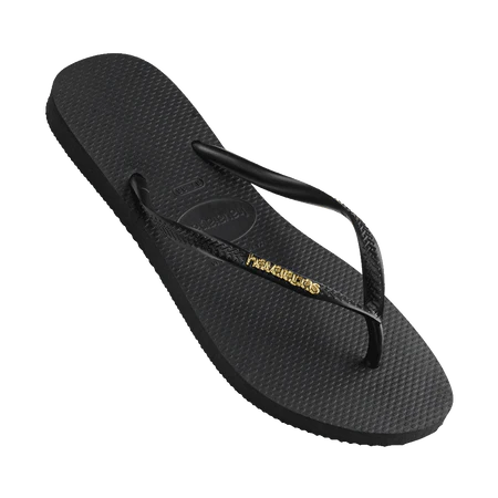 HAVAIANAS  Slim Metal  Logo Black/Gold Female Thongs, HAVAIANAS, HAVAIANAS, Elwood 101