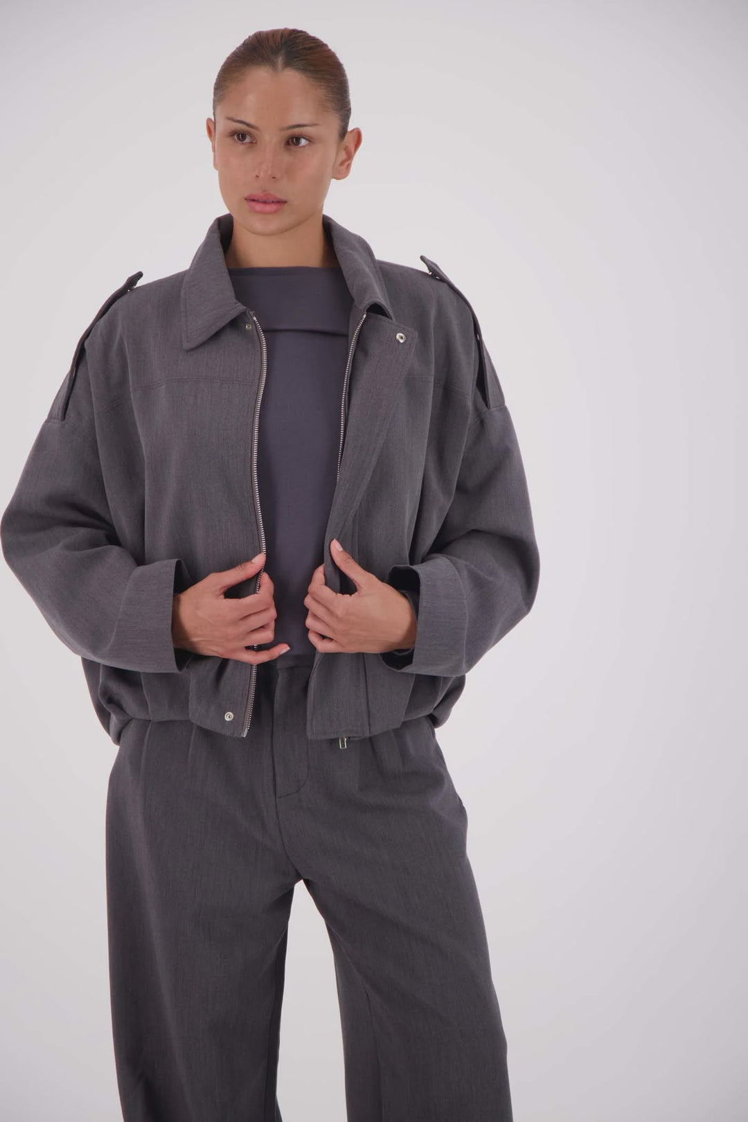 JASMINE ALEXA Womens Gigi Bomber in Steel Grey, WOMENS COATS & JACKETS, JASMINE ALEXA, Elwood 101
