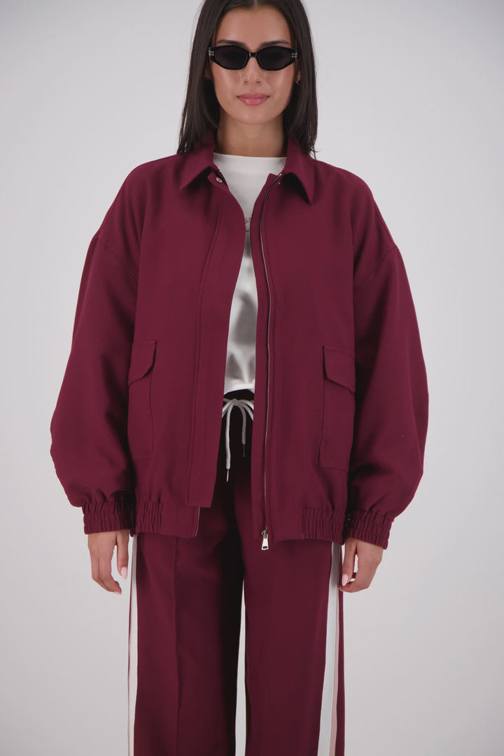 JASMINE ALEXA Womens Ischia Bomber Jacket in Plum