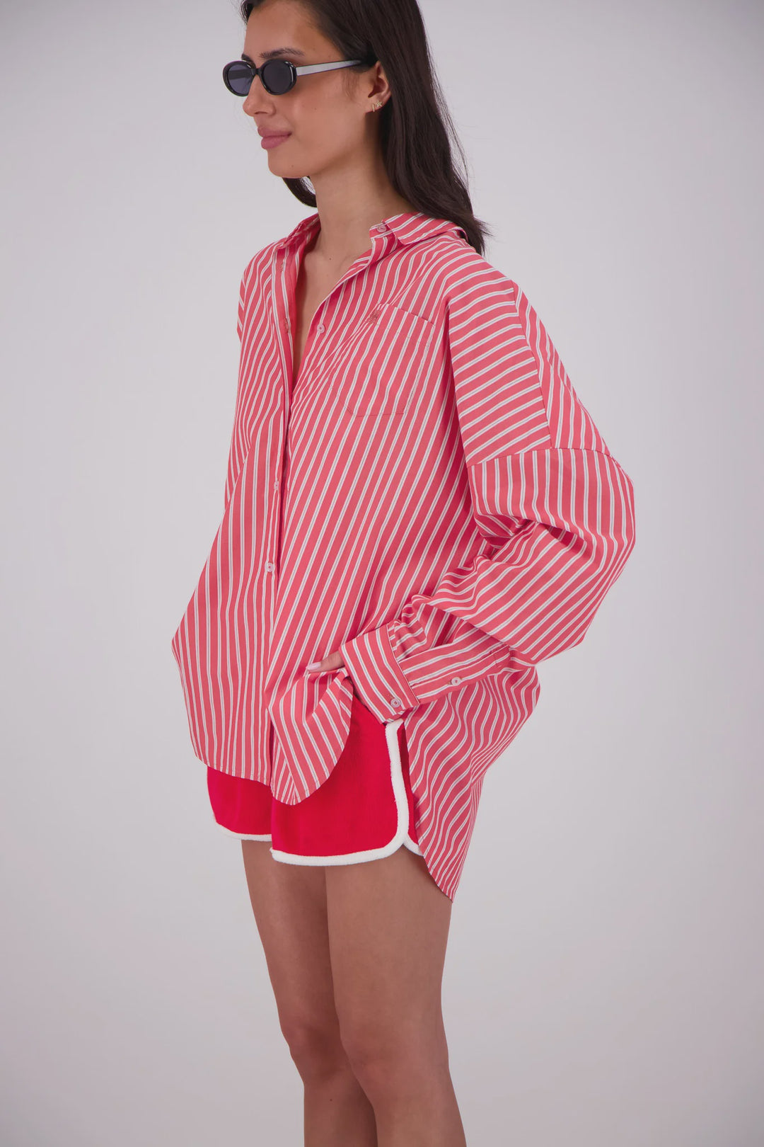 JASMINE ALEXA Womens Mahalo Oversized Stripe Shirt in Red