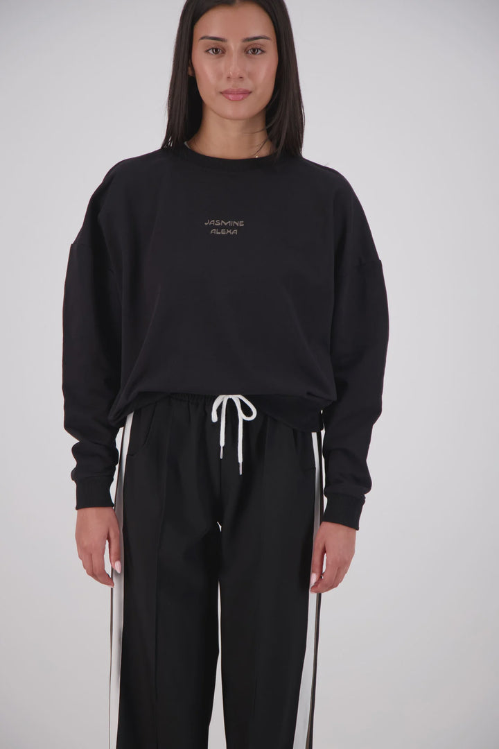 JASMINE ALEXA Womens Relaxed Crew Neck Sweatshirt in Black