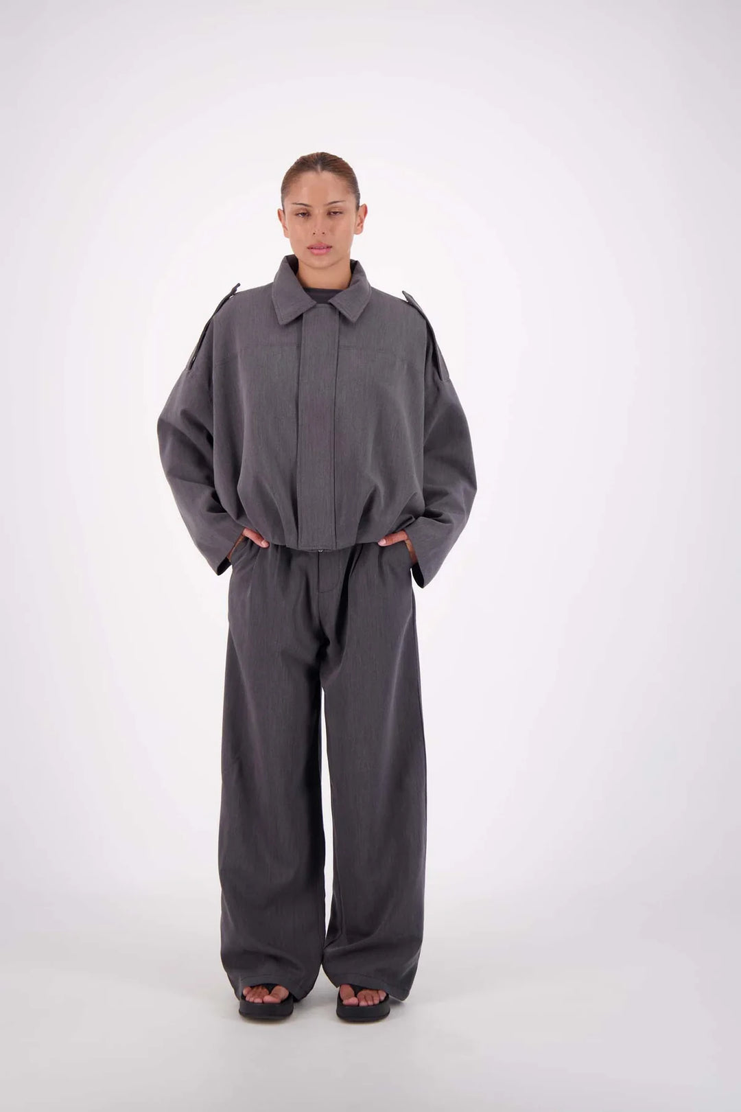 JASMINE ALEXA Womens Gigi Bomber in Steel Grey, WOMENS COATS & JACKETS, JASMINE ALEXA, Elwood 101