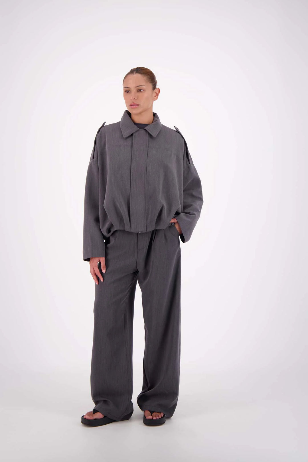 JASMINE ALEXA Womens Gigi Bomber in Steel Grey, WOMENS COATS & JACKETS, JASMINE ALEXA, Elwood 101