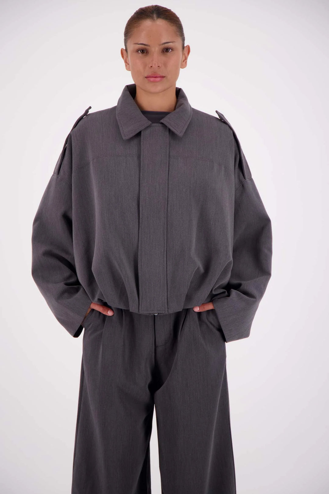 JASMINE ALEXA Womens Gigi Bomber in Steel Grey, WOMENS COATS & JACKETS, JASMINE ALEXA, Elwood 101
