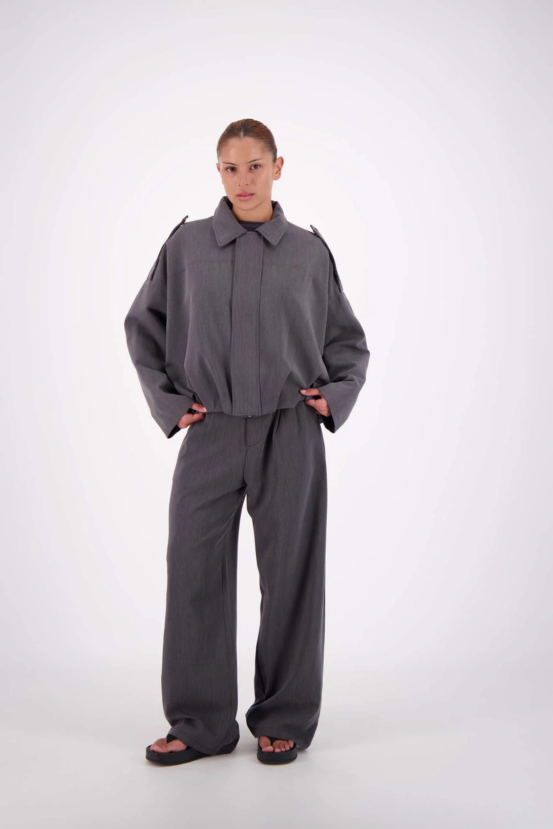 JASMINE ALEXA Womens Gigi Bomber in Steel Grey, WOMENS COATS & JACKETS, JASMINE ALEXA, Elwood 101