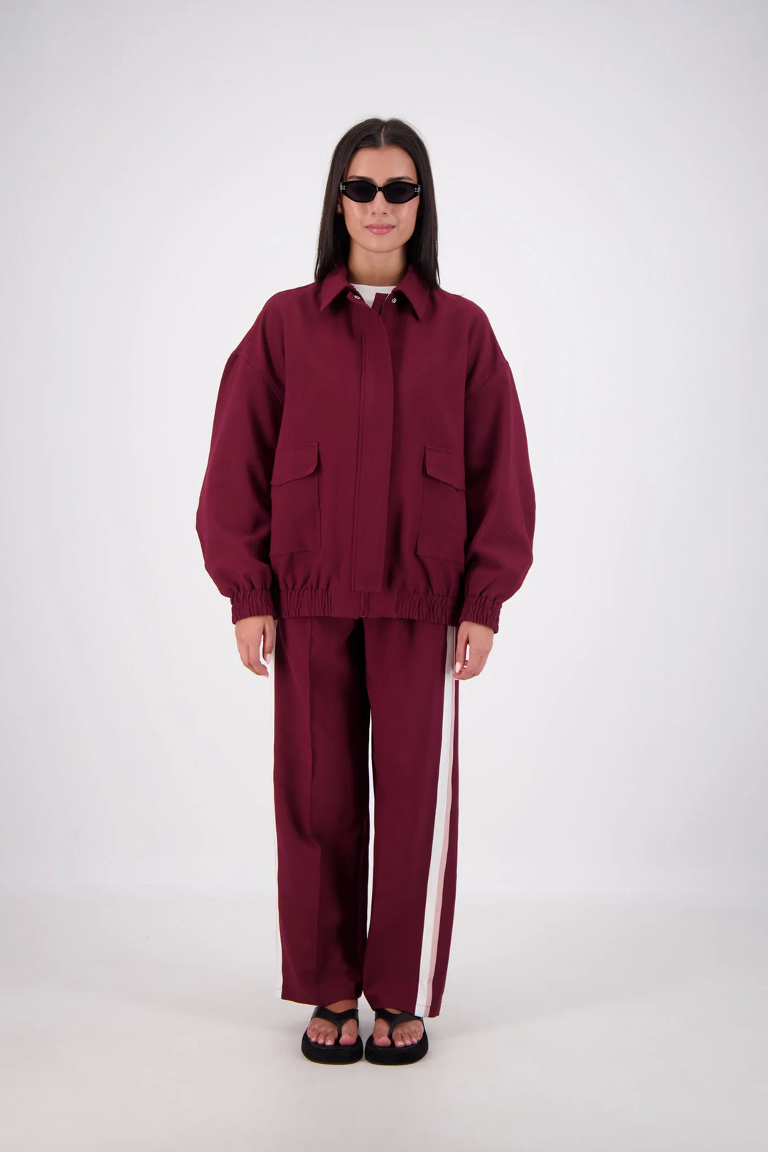 JASMINE ALEXA Womens Ischia Bomber Jacket in Plum