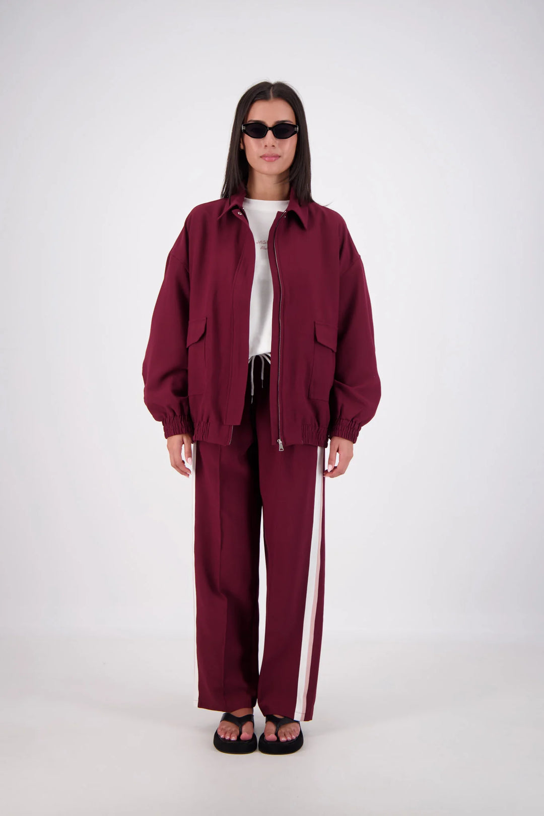 JASMINE ALEXA Womens Ischia Bomber Jacket in Plum