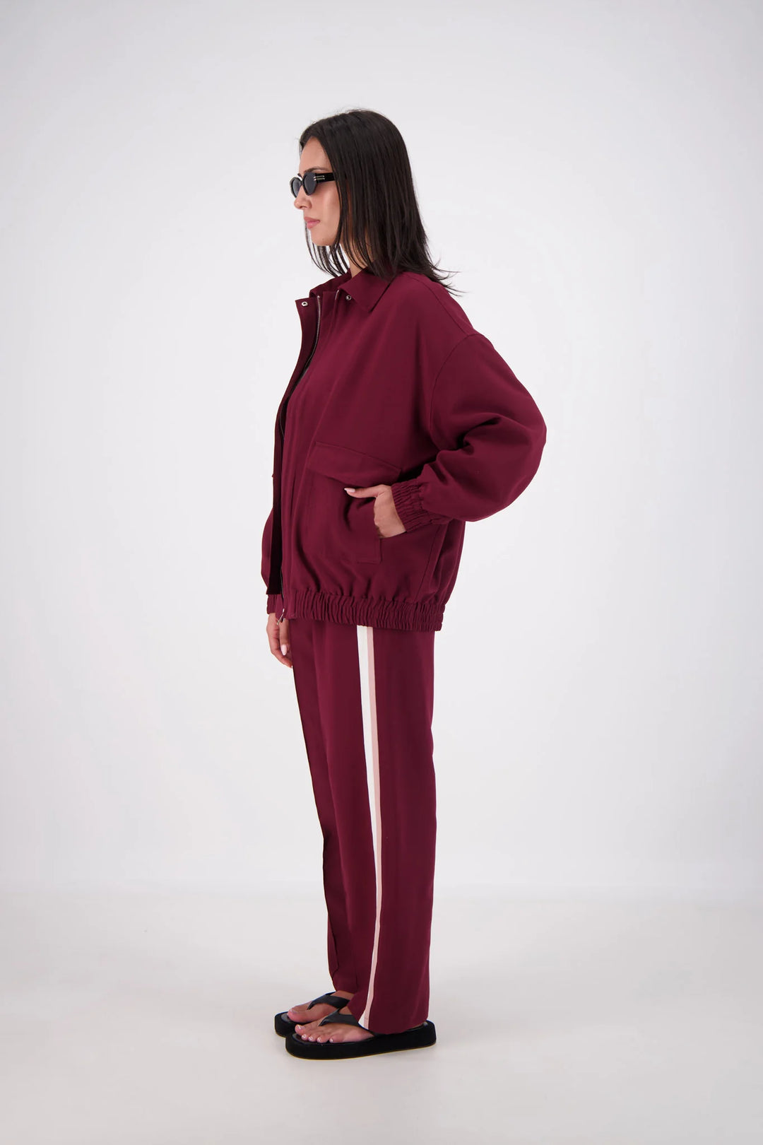 JASMINE ALEXA Womens Ischia Bomber Jacket in Plum