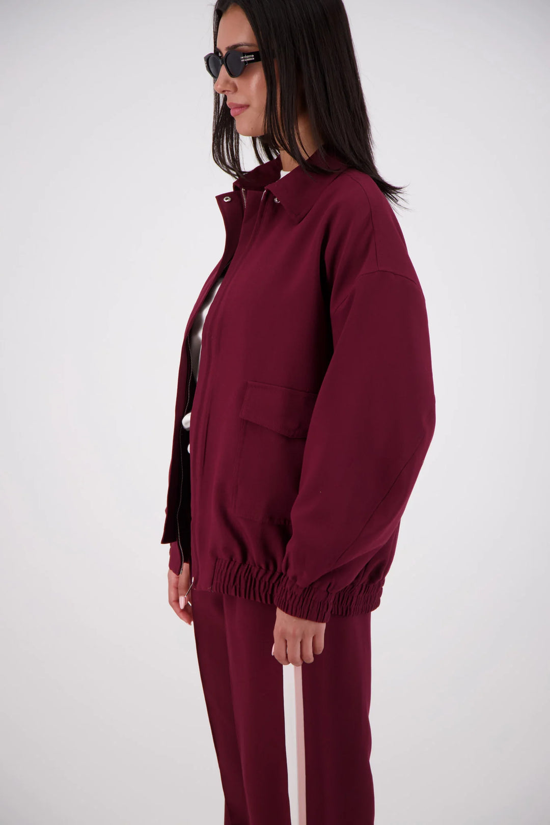 JASMINE ALEXA Womens Ischia Bomber Jacket in Plum