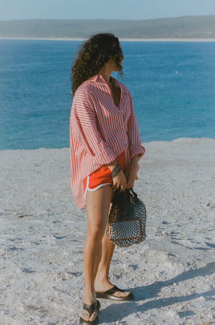 JASMINE ALEXA Womens Mahalo Oversized Stripe Shirt in Red, WOMENS TOPS & SHIRTS, JASMINE ALEXA, Elwood 101