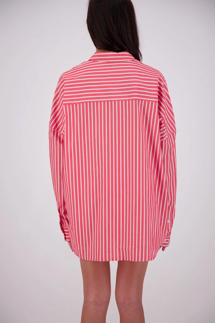 JASMINE ALEXA Womens Mahalo Oversized Stripe Shirt in Red, WOMENS TOPS & SHIRTS, JASMINE ALEXA, Elwood 101