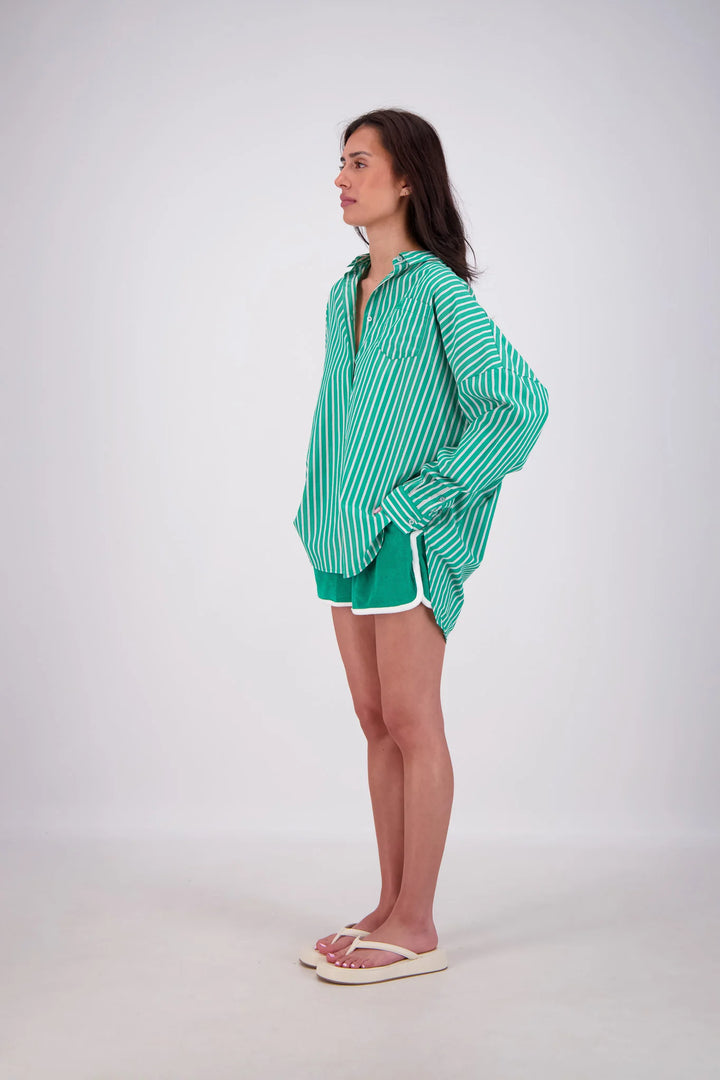 JASMINE ALEXA Womens Mahalo Oversized Stripe Shirt in Green, WOMENS TOPS & SHIRTS, JASMINE ALEXA, Elwood 101