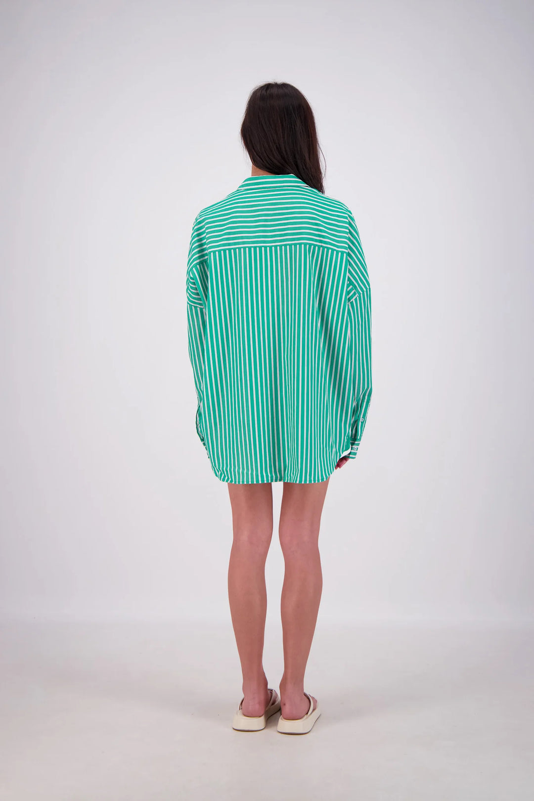 JASMINE ALEXA Womens Mahalo Oversized Stripe Shirt in Green, WOMENS TOPS & SHIRTS, JASMINE ALEXA, Elwood 101