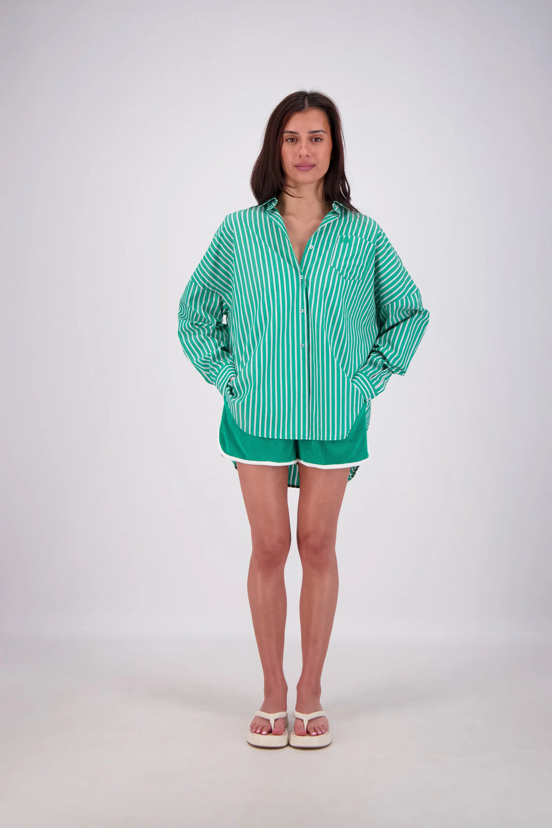 JASMINE ALEXA Womens Mahalo Oversized Stripe Shirt in Green, WOMENS TOPS & SHIRTS, JASMINE ALEXA, Elwood 101