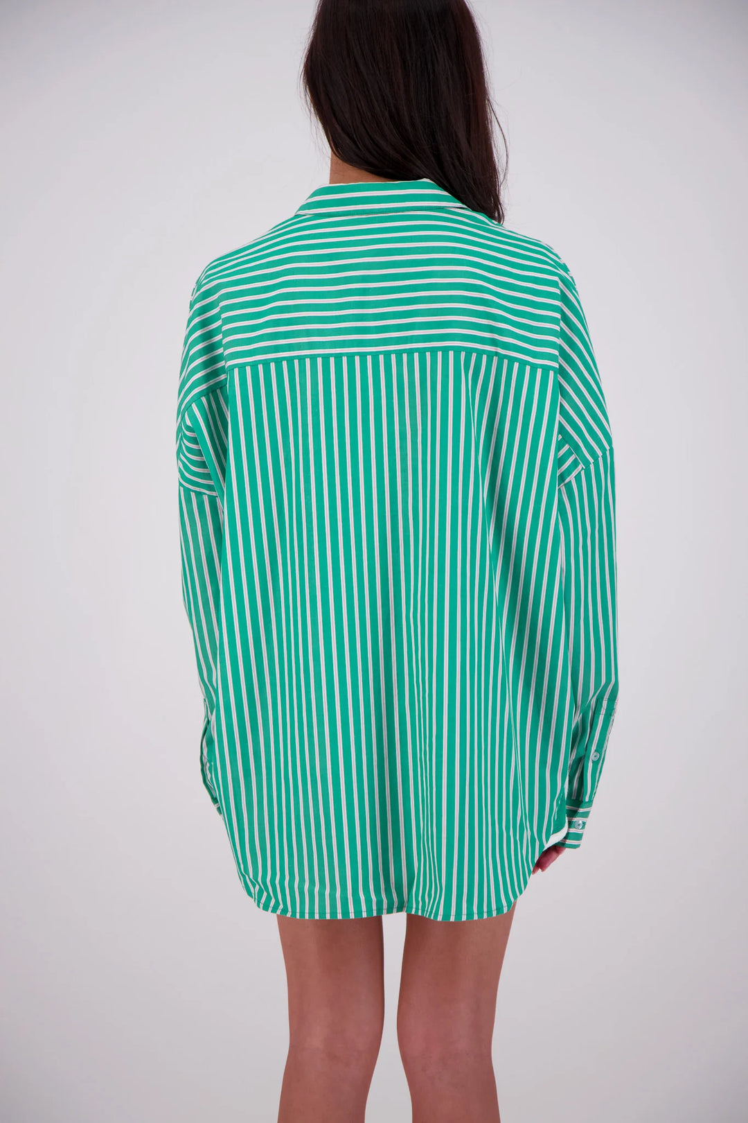 JASMINE ALEXA Womens Mahalo Oversized Stripe Shirt in Green, WOMENS TOPS & SHIRTS, JASMINE ALEXA, Elwood 101